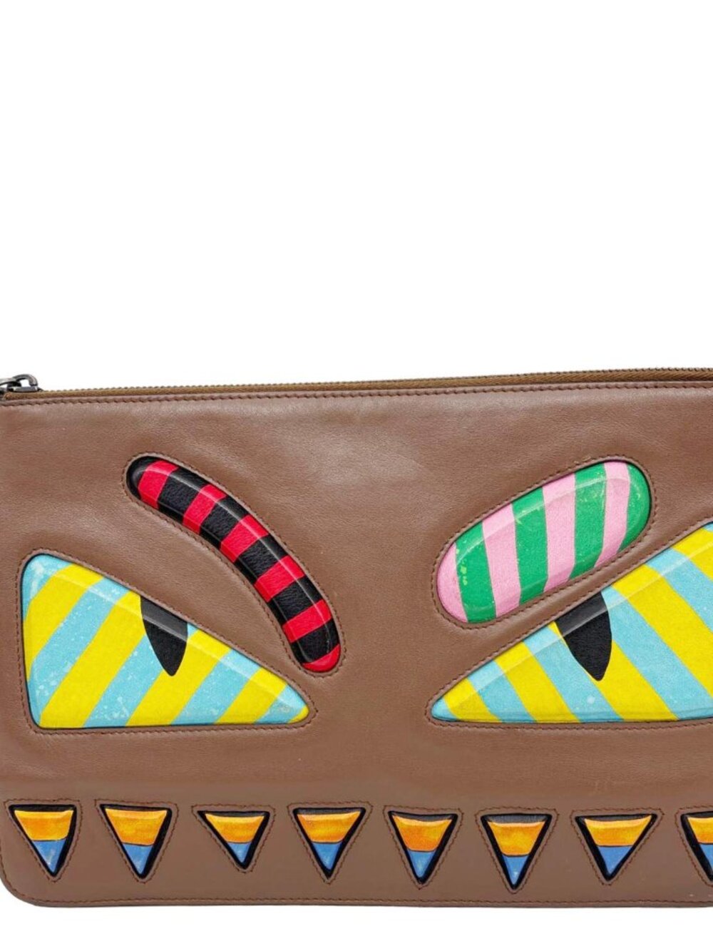 Fendi  Vitello Century Monster Eyes Leather Pouch Brown